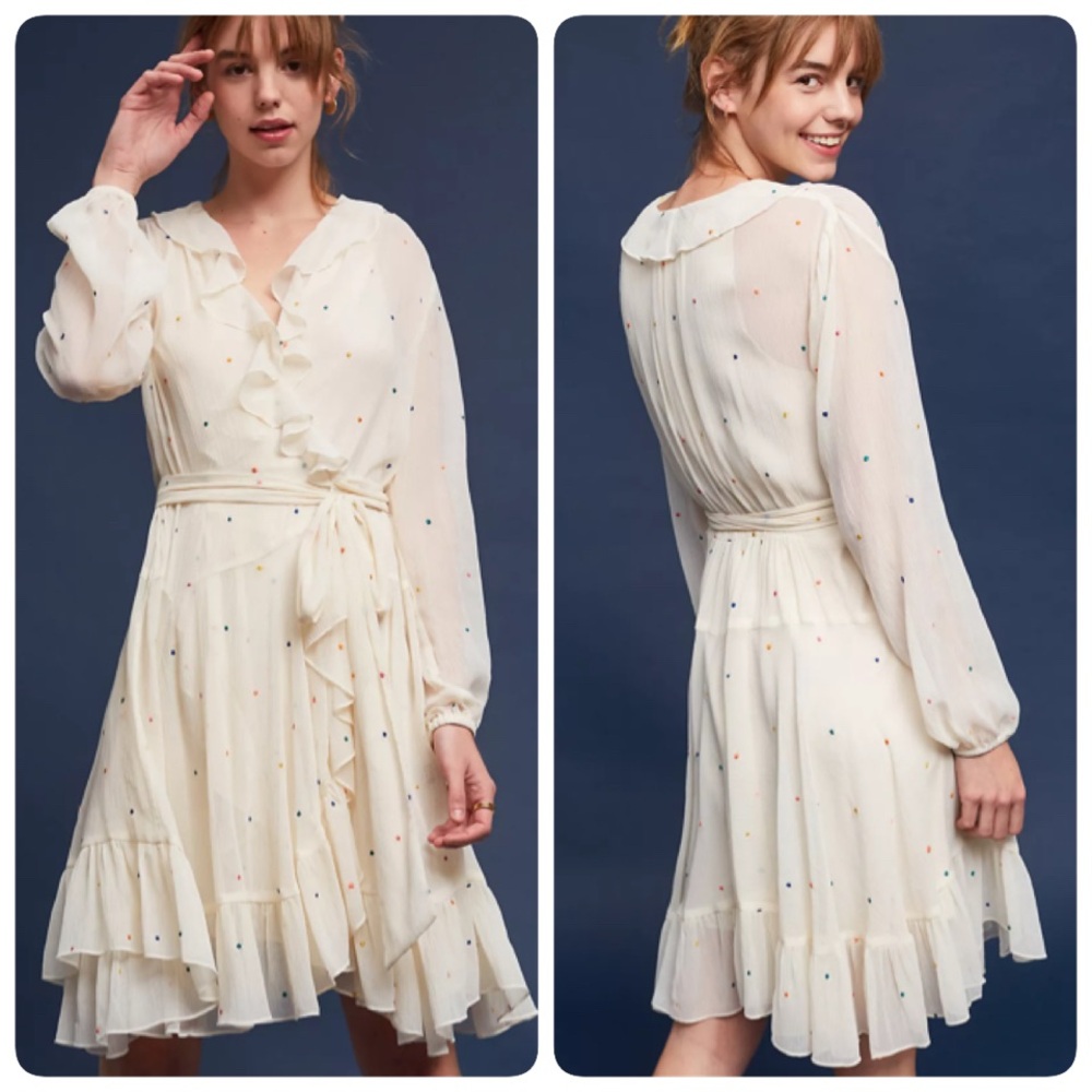 Ranna Gill Atiya Polka Dot Embroidered Ruffled Wrap Dress